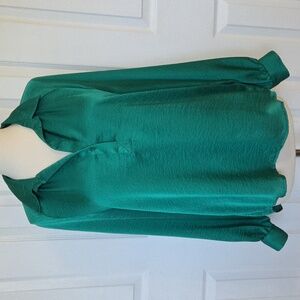 ISAAC MIZRAHI CHELSEA EMERALD GREEN LONG SLEEVE BLOUSE SIZE 8